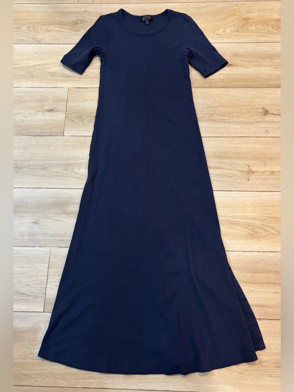 AYR The Moderne Ribbed Jersey Knit Side Slit Maxi Dress Navy Blue Size S